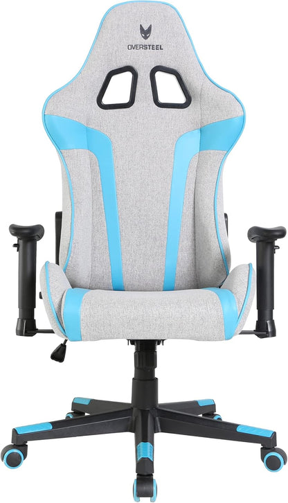 Oversteel - ULTIMET professionele gamestoel, ademende stof, 2D armleuningen, in hoogte verstelbaar, 180° verstelbare rugleuning, gaszuiger klasse 3, tot 120 kg, grijs/blauw