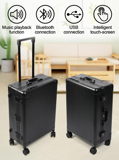 EBANKU Professionele Make-upkoffer, PC Rolling Makeup Travel Case Trolley Cosmetic Case met Verlichte Spiegel en Bluetooth, Cosmetic Case Hairdressing Trolley, 4 Weergaveknoppen(Zwart)