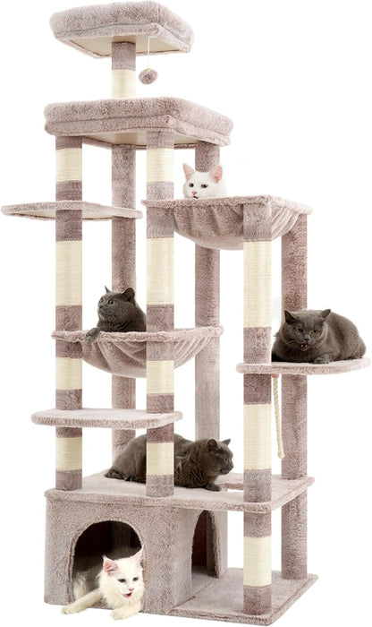 Krabpaal – Kattenboom – Krabmeubel – Klimpaal – Kattenhuis – Bruin Beige – XXL Stabiele Basis 70x50 cm – Extra Groot Platform 50x40 cm - QUORE