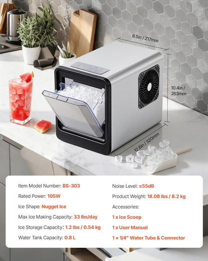 VEVOR Tafelijsmachine, 15 kg per dag, zelfreinigende ijsblokjesschaal met schepje, ijsblokjesmachine voor thuis, keuken, kantoor, bar, party, drankjes
