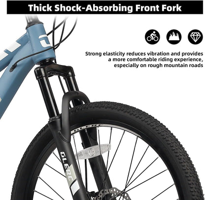 Glerc Skyline Kinder Mountainbike voor Jongens en Meisjes, 24 Inch Kinderfiets voor Jeugd van 10 11 12 13 14 15 16 17 18 Jaar, 21 Versnellingen Fiets met Voorvering en Schijfremmen, Blauw