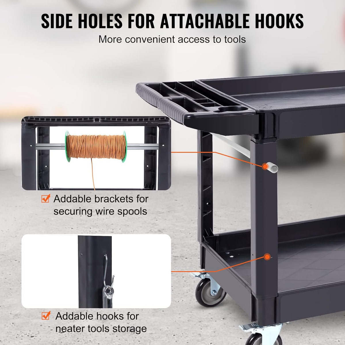 VEVOR Serving trolley 116 x 65 x 85 cm transport trolley 2 shelves total capacity 250 kg 125 kg/rack 360° swivel wheels (2 with brakes) with handle for warehouse, garage, cleaning