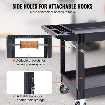 VEVOR Serving trolley 116 x 65 x 85 cm transport trolley 2 shelves total capacity 250 kg 125 kg/rack 360° swivel wheels (2 with brakes) with handle for warehouse, garage, cleaning