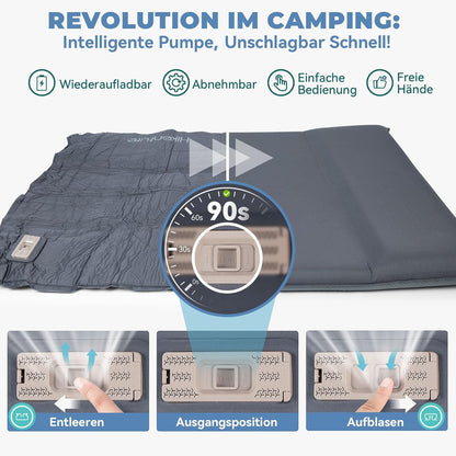 HIKENTURE Dubbele slaapmat, zelfopblazend met ingebouwde elektrische pomp, 8 cm dik campingmatras van schuim, zelfopblaasbare luchtmatras met kussen, slaapmat voor outdoor, tent, auto - B1