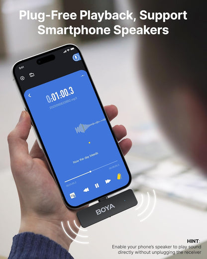 BOYA BY-V4U Microfoon Draadloos voor iPhone 15/16, Android Smartphone, 4-kanaals Mono Uitgang, Mini Microfoon, Draadloze Lavalier Microfoon Type-C, Ruisonderdrukking, 360° Clip Revers Microfoon voor