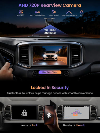 Android Autoradio Dubbele Din, Draadloze CarPlay Android Auto, 7 Inch Touchscreen Autoradio met GPS Navigatie WiFi/BT/SUB, 24-Band EQ, Mirror Link, Achteruitrijcamera, A5LG2B7T-S01