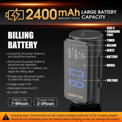 Ambition Soldier 270 S Draadloze Tattoo Pen Machine, roterend Tattoo Pistool met Dubbele 2400 mAh Batterij, 270 g.cm Koppel Borstelloze Motor, 5.0mm Slag Draadloze