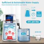 Waterdestilleerder - Zuiver Water Maken - Automatisch Distilleerketel -Filteren 1 L/U - 750W - 304 Roestvrij staal - Wit