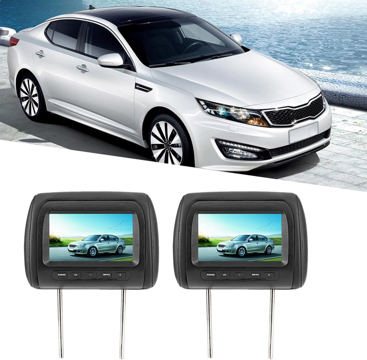 7 Inch LCD-scherm voor Autohoofdsteun, 2 Stuks 16: 9 800 X 480 Breedbeeld, Ondersteuning voor 2 Video-ingangen, Universele Autohoofdsteunmonitor met Draadloze Afstandsbediening,