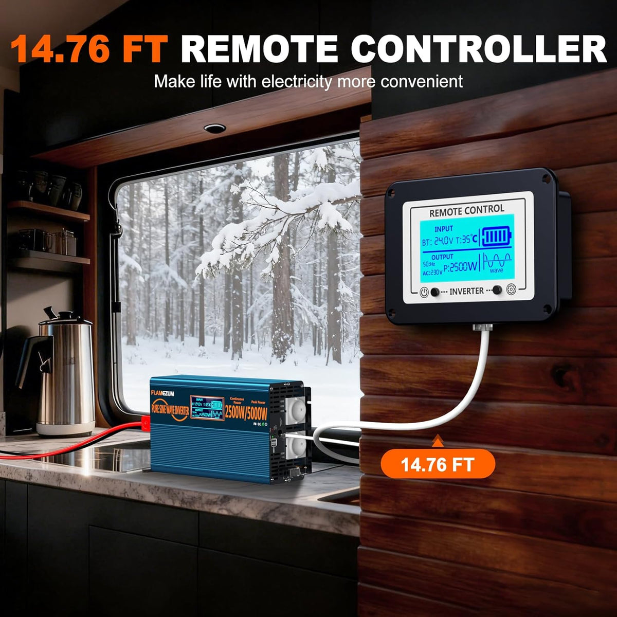 2500W zuivere sinusspanning auto-omvormer-omvormer 24v naar 230v-omvormer-omvormer met 2 EU-contactdozen en 2 USB-poorten-incl. afstandsbediening-piekvermogen 5000 watt