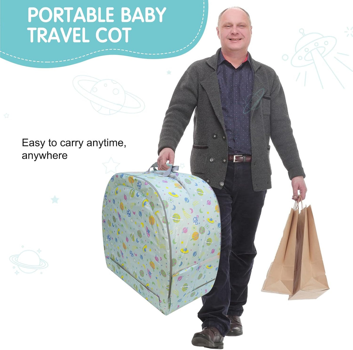 Draagbaar waterdicht reisbedje, opvouwbaar reisbed met matras, babyreiswieg voor baby's, kinderen en peuters, wasbaar laken inbegrepen, voor kamperen en reizen