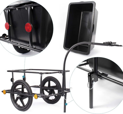 Wiltec fietskar tot 80 kg met koppeling en luchtbanden, zwarte fietsaanhanger 90 liter voor transport, fietsaanhangwagen met uitneembare bak