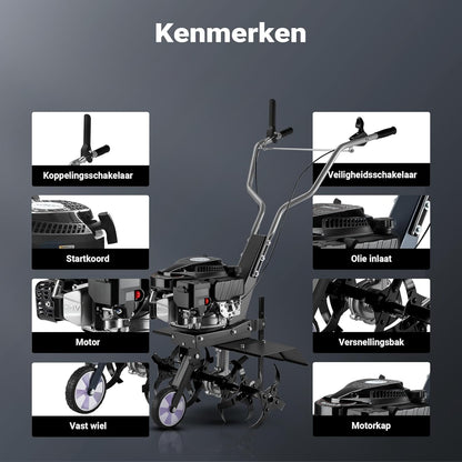 Wiltec tuinfrees benzine werkbreedte van 60 cm, grondfreesmachine motor 144 ccm en 6 messen, cultivator met brandstofaandrijving Euro 5, robuuste grondfrees voor tuinwerk
