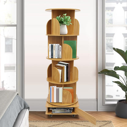 Bookcase, 4 levels, 16 compartments, swivel, free-standing, bookkeeper with universal wheels for storing a variety of books, magazines, craft decorations, CDs, etc. (original - QUORE