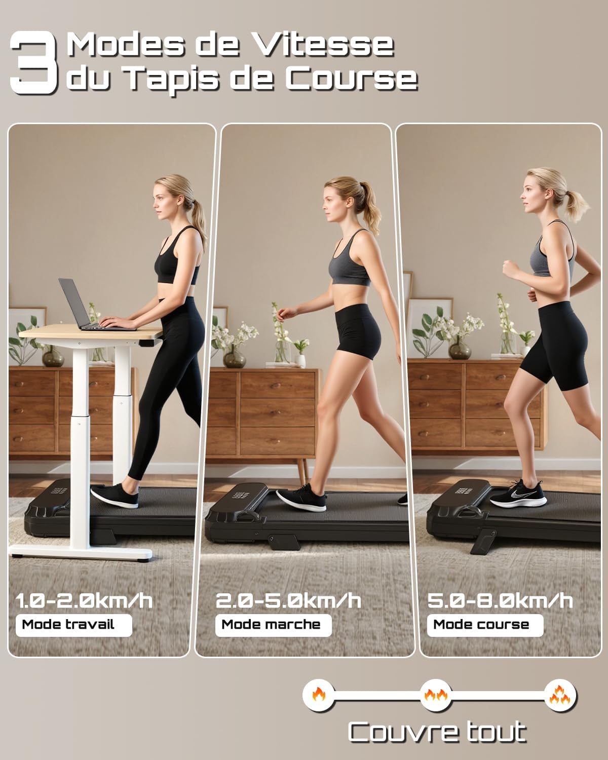 Walking Pad for Home and Office | Under Desk Treadmills Treadmill Machine Foldable Treadmill with Handle | Compact Walking Mat Inside 8Km/h treadmill - QUORE