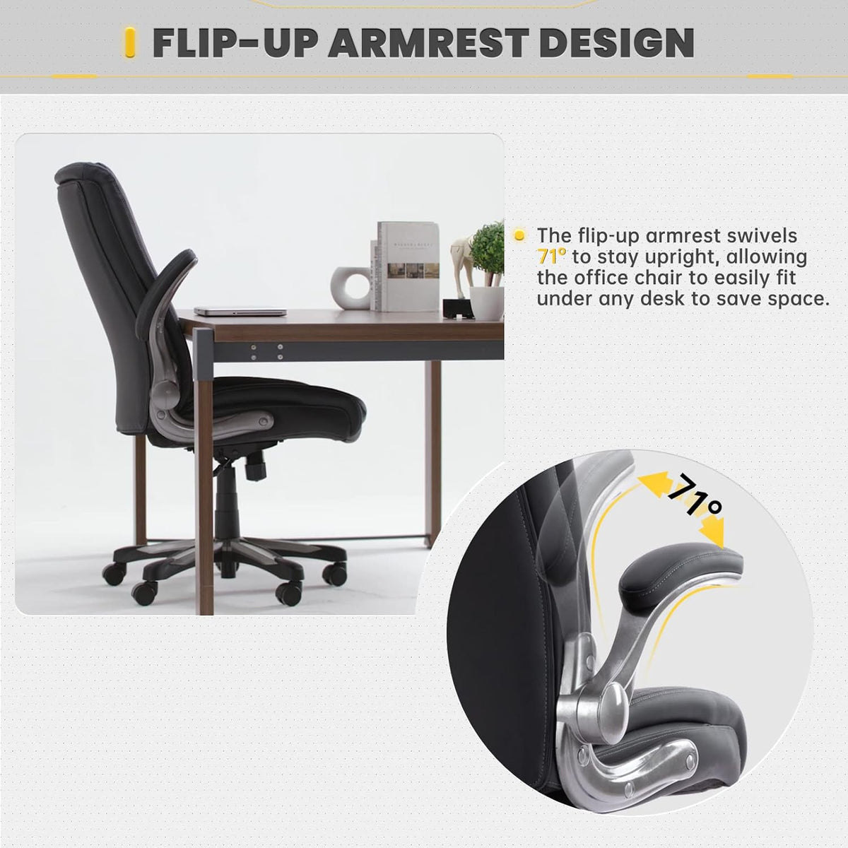 Bureaustoel – Computestoel – Kantoorstoel – Office Chair – Werkstoel – Grote Zitbreedte 58,4 cm – Inklapbare Armleuningen en Verstelbare Hoogte 49-59 cm