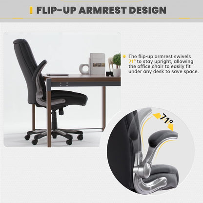 Bureaustoel – Computestoel – Kantoorstoel – Office Chair – Werkstoel – Grote Zitbreedte 58,4 cm – Inklapbare Armleuningen en Verstelbare Hoogte 49-59 cm