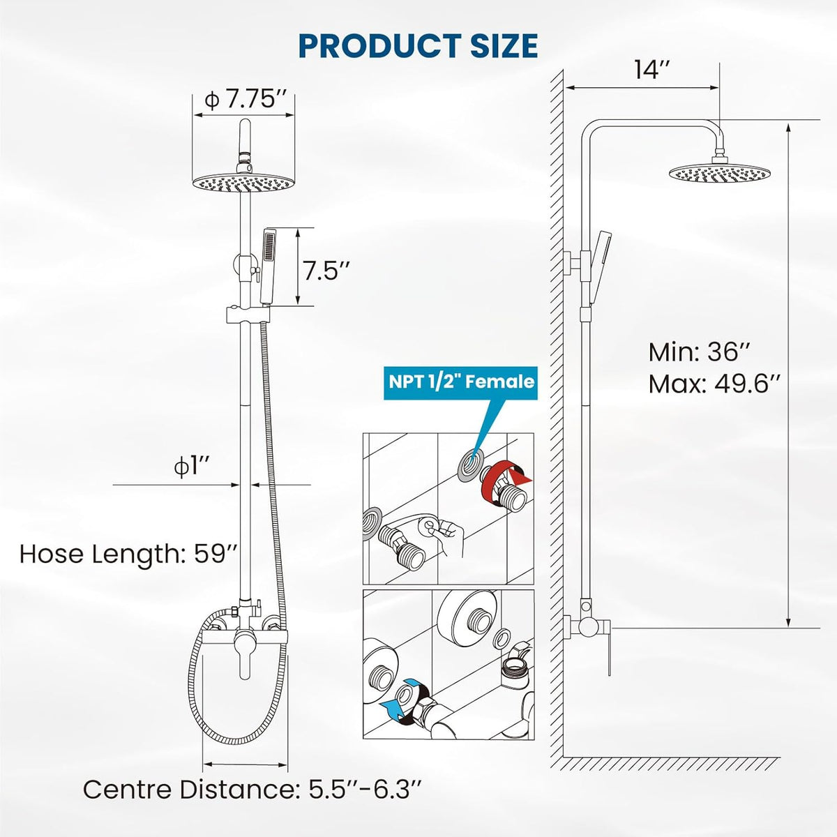 Outdoor Douchekraan SUS304 Douche Armatuur Systeem Combo Set Regendouche Enkele Handvat Hoge Druk Hand Spray Muur Mount 2 Functie Geborsteld Nikkel 8 "Regendouche Hoofd Kit