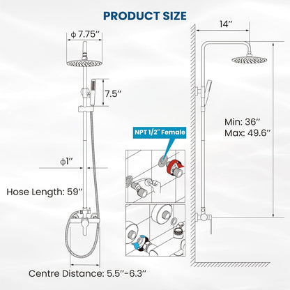 Outdoor Douchekraan SUS304 Douche Armatuur Systeem Combo Set Regendouche Enkele Handvat Hoge Druk Hand Spray Muur Mount 2 Functie Geborsteld Nikkel 8 "Regendouche Hoofd Kit