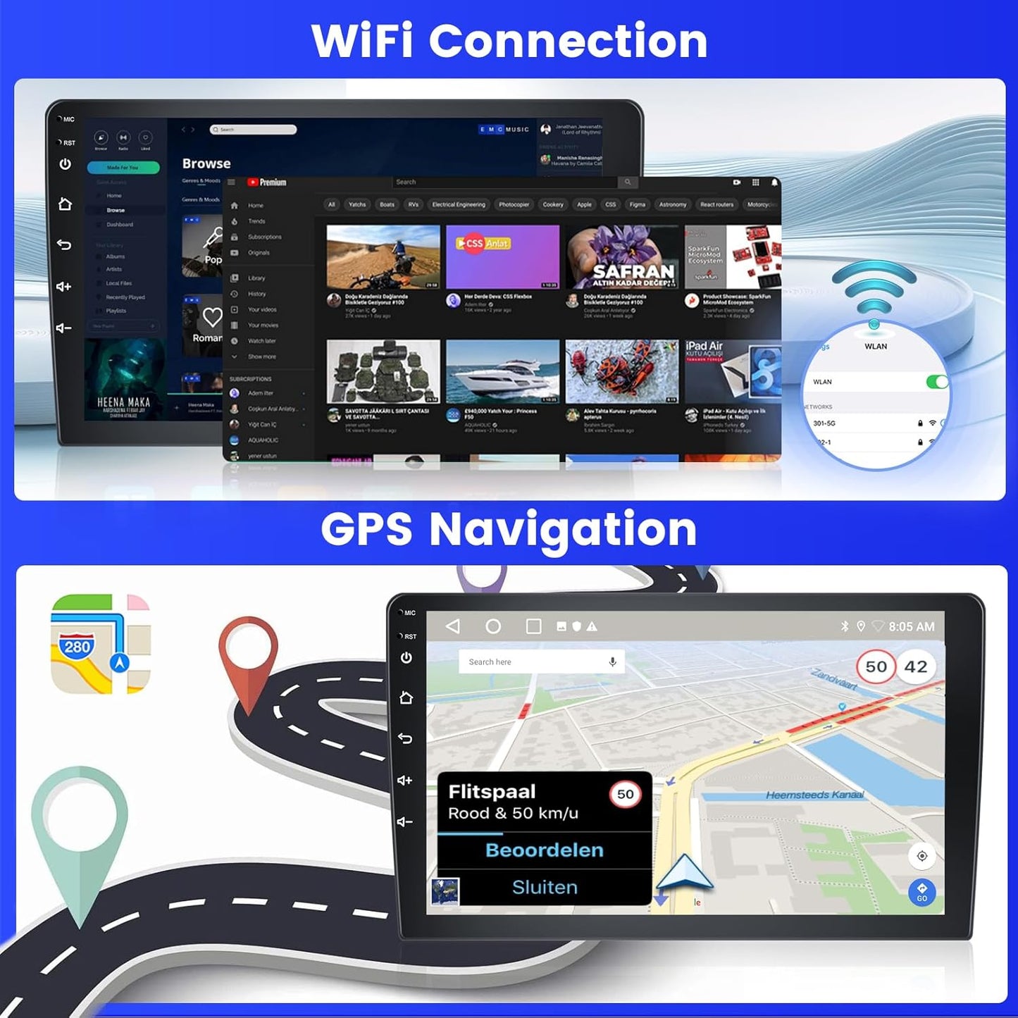 Android 15 Autoradio – Android Car Stereo – Auto Multimedia Systeem – Navigatiesysteem – DAB Radio – 7 Inch Touchscreen – Draadloze CarPlay & Android Auto – Inclusief AHD Achteruitrijcamera