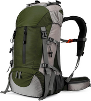 Wandelrugzak - Kampeertas - Trekking rugzak - Camping Essentials Tas - met Regenhoes 50L - Lichtgewicht - Waterdichte - 8 Verstelbare Riemen - Nylon - Groen