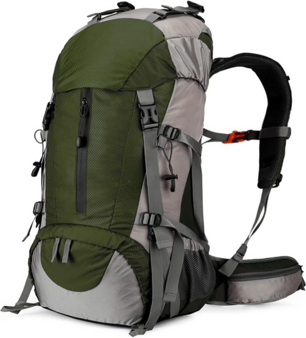Wandelrugzak - Kampeertas - Trekking rugzak - Camping Essentials Tas - met Regenhoes 50L - Lichtgewicht - Waterdichte - 8 Verstelbare Riemen - Nylon - Groen
