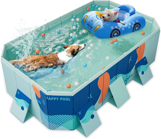 Opvouwbaar zwembad, 2,23 m, robuust pvc-zwembad voor honden en huisdieren, groot tuinzwembad met afvoerventiel en antislip bodem, inclusief ballen en reparatieset, blauw