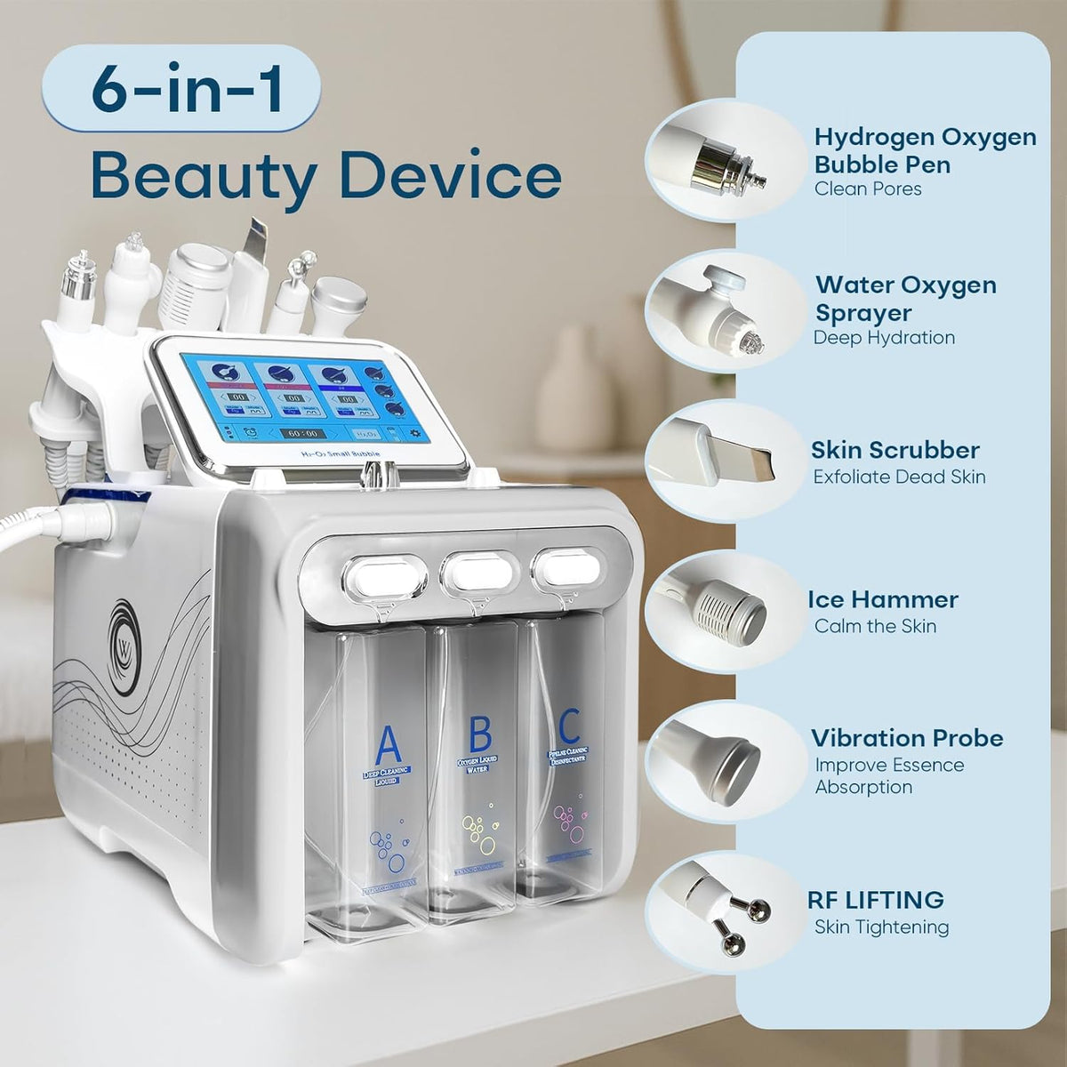 Hydrafacial Professioneel Aquafaciaal Apparaat – Waterstof-Zuurstof Schoonheidsmachine – Hydrafacial Apparaat – Aquafacial Apparaat – Hydrofaciaal Apparaat – 6-In-1 – Touchscreen Met Instelbare Waterstroom En Druk