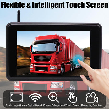 Draadloze achteruitrijcamera, 9600 mAh, magnetische achteruitrijcamera, draadloos, 5 inch draadloze achteruitrijcameraset, IP67 waterdicht, 1080p HD nachtzicht, voor caravan, vrachtwagen, auto, camper