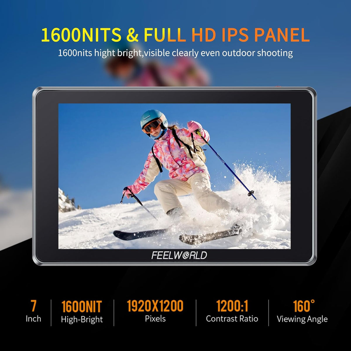 7 Inch Cameramonitor – Field Monitor – Monitorscherm – DSLR Monitor – Videomonitor – 1600 Nits Touchscreen – 12G-SDI HDMI 2.0 Cross Conversion
