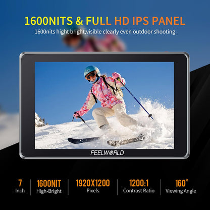 7 Inch Cameramonitor – Field Monitor – Monitorscherm – DSLR Monitor – Videomonitor – 1600 Nits Touchscreen – 12G-SDI HDMI 2.0 Cross Conversion