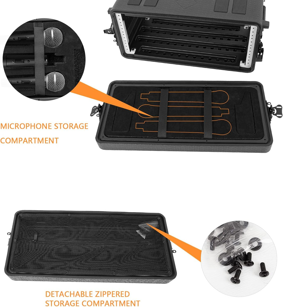 Rackcase, 4U ondiepe 12" diepte, 19" rackmount flightcase, duurzaam HDPE waterdicht stofdicht schokbestendig rack met microfooncompartimenten (260-4U)