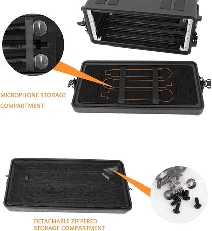 Rackcase, 4U ondiepe 12" diepte, 19" rackmount flightcase, duurzaam HDPE waterdicht stofdicht schokbestendig rack met microfooncompartimenten (260-4U)
