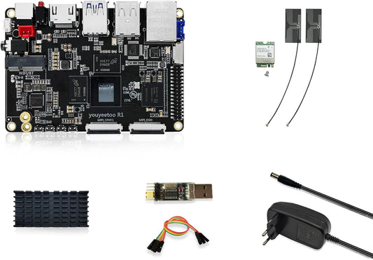 youyeetoo R1 Single Board Computer Basic Rockchip RK3588S -8K display, ondersteuning HDMI 2.1, SATA 3.0, PCIe 2.0 SSD, USB Host x5, NFC -AIoT/NAS -Android 13/Debian (4GB RAM + 32GB eMMC (WiFi Kit))