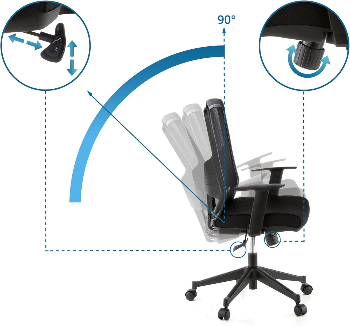 hjh OFFICE Lavita 653100 Ergonomische Bureaustoel, 44 x 57 x 113 cm (L x B x H), Zwart