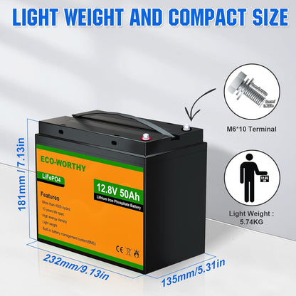 LiFePO4 Batterij – Lithium Accu – Camper Accu – Boot Accu – Zonnepaneel Accu – Lichtgewicht 5,75 kg – 3000 Laadcycli met BMS Bescherming