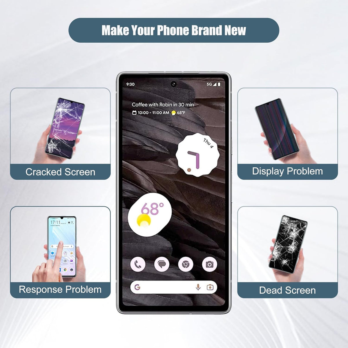 Vervangend lcd-display, compatibel met Google Pixel 7A GWKK3 GHL1X 6,1 inch lcd-display, touchscreen, montage met tools, ondersteuning voor vingerafdruk (met frame)