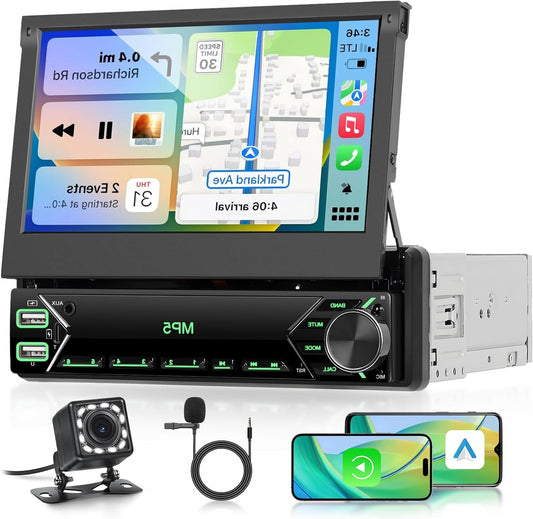 Autoradio 1-DIN – Auto Stereo – Inbouw Radio – Multimedia Speler – Autoradio Met Touchscreen – Draadloze CarPlay & Android Auto – 7 Inch IPS HD Scherm Met Kantelfunctie
