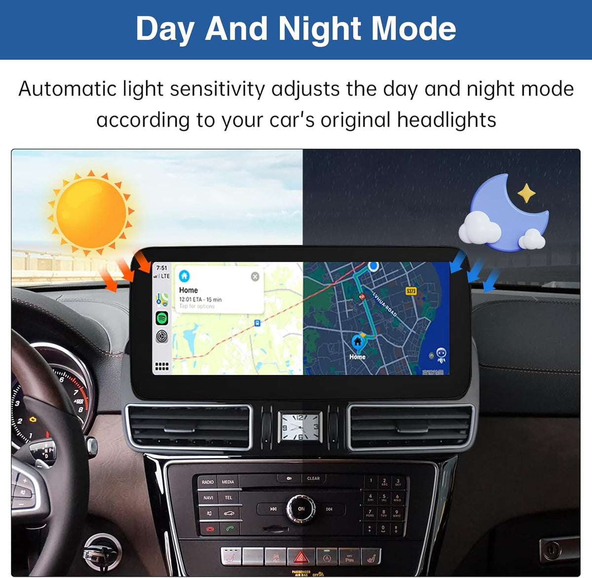 12,3 Inch Carplay Touchscreen – Autoradio – Multimedia Scherm – Infotainment Display – Navigatiesysteem – Draadloze Android Auto – Mirrorlink Ondersteuning – HD Resolutie 1920x720 Pixels