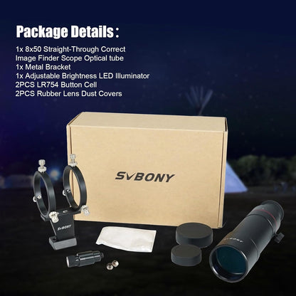 Svbony SV208 Finder Scopes 8x50, met Verlichte Optische Reticle Aanpassing, Correct Beeld FMC Straight Through, Finderscope voor Telescoop