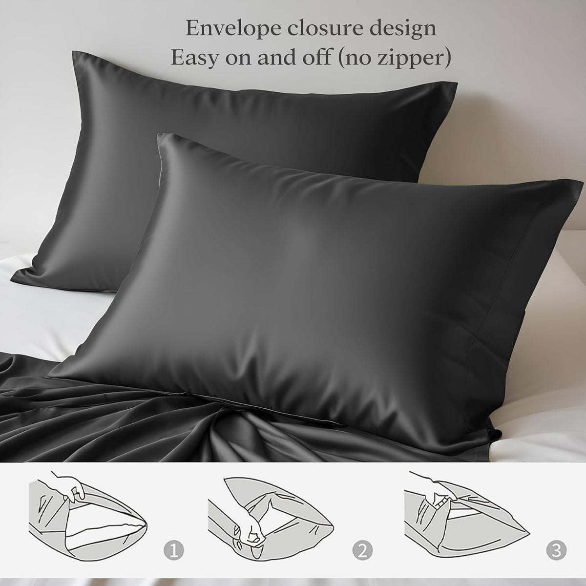 Linenwalas Beddengoedset van 100% bamboe, 4-delige set, zeer zacht, koel, perfect voor huisverzorging, 1 dekbedovertrek, 1 hoeslaken en 2 kussenslopen, kingsize, houtskoolgrijs