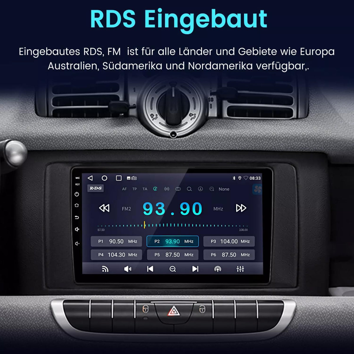 Android autoradio met GPS-navigatie, HD-scherm, touch-display, parkeercamera, nachtzicht, HD achteruitrijcamera voor Smart Forfour 4 Hatchback 453 2014/11-2024/12/Smart Fortwo II Cabriolet Coupe 453