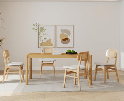 Rotan Eetkamerstoelen – Keukenstoelen – Zijden Stoelen – Side Chairs – Beige Variant – Ademend Rotan Rugleuning – Zachte Kunstbont Zitting - QUORE