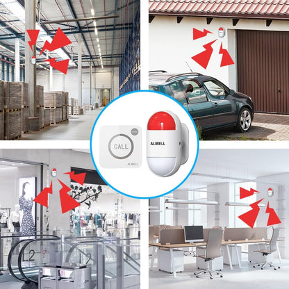 ALIBELL Persoonlijk alarm 120 dB sirene, noodsituatie, veiligheidssysteem voor huis/bedrijf/fabriek, 4 noodoproepknoppen + 2 sirene (werkt op batterijen en Plug-in Netstroomvoorziening)