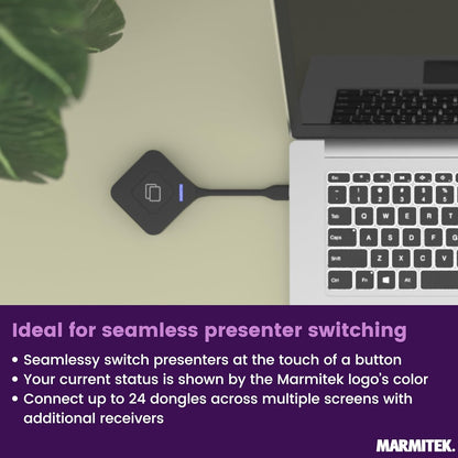 Draadloos 4K HDMI presentatiesysteem Marmitek Stream 4K Pro KIT 1TX/1RX - Zonder software of wifi - USB-C dongle & receiver, split screen, touchback, PoE - Dual HDMI - BYOD mirroring