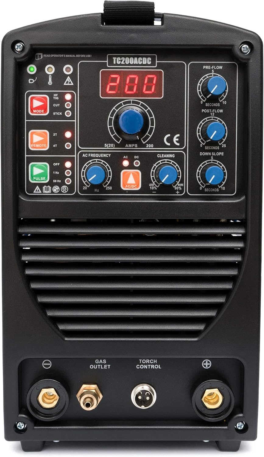 IPOTOOLS TC200ACDC TIG lasapparaat - TIG boog lasapparaat met 200 A 230 V IGBT, 3-in-1 TIG-station, MMA elektroden, draagbaar lasapparaat, 7 jaar garantie