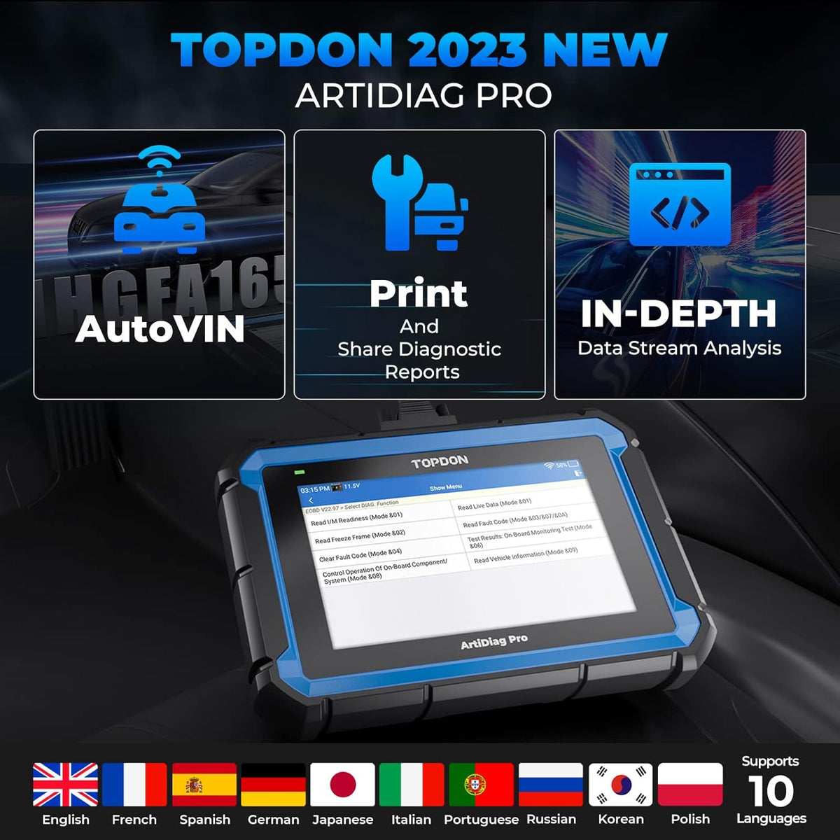TOPDON ArtiDiag Pro Diagnoseapparaat, OBD2-diagnoseapparaat, ECU/online codering, actieve test, 35+ onderhoudsdiensten, alles systeemdiagnoseapparaat, 2 jaar gratis updates
