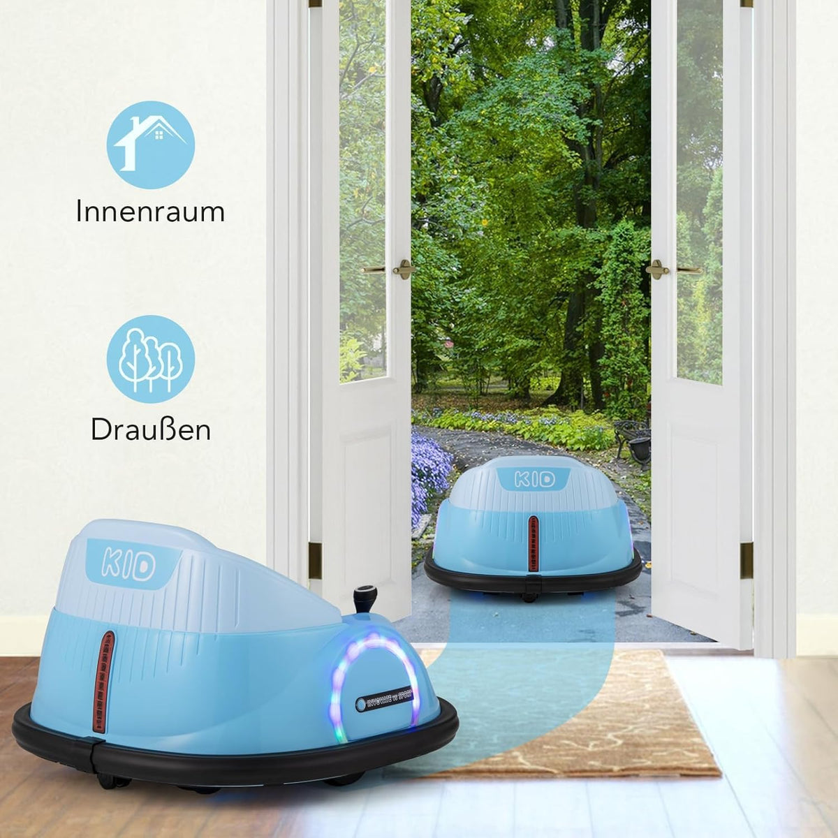 FANTASK Autoscooter voor kinderen, elektrische bumper auto met knipperende ledlampen, afstandsbediening, muziek en 360 graden rotatie, kinderstep voor kinderen vanaf 18 maanden, blauw