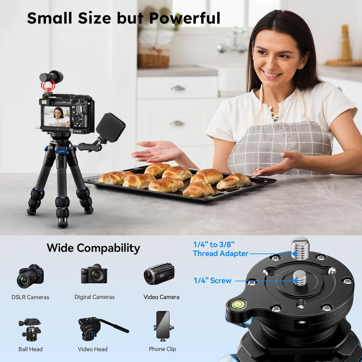SIRUI AM-223L Koolstofvezel Mini Reisstatief met nivellerende basis, desktopstatief met nivellering voor spiegelloze camera's, belastingen tot 15 kg/33 lb, gevouwen hoogte 23 cm