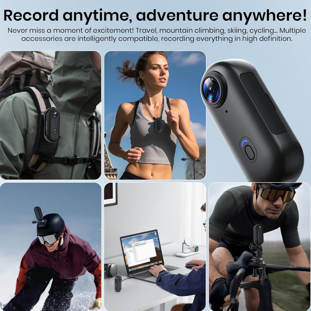 360° Actioncamera, mini POV draagbare bodycam, onderwatercamera 30m waterdicht, WiFi draagbare videorecorder 120° groothoek, 10+ accessoires